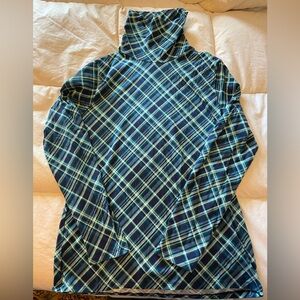 Talbots Blue and White Checkered Turtleneck